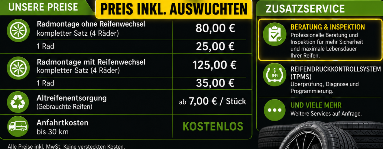 Unsere Preise und Zusatzservice